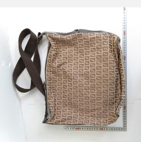 FENDI One Shoulder Tote Bag Zucchino Canvas Leather Used Authentic - Picture 2 of 15